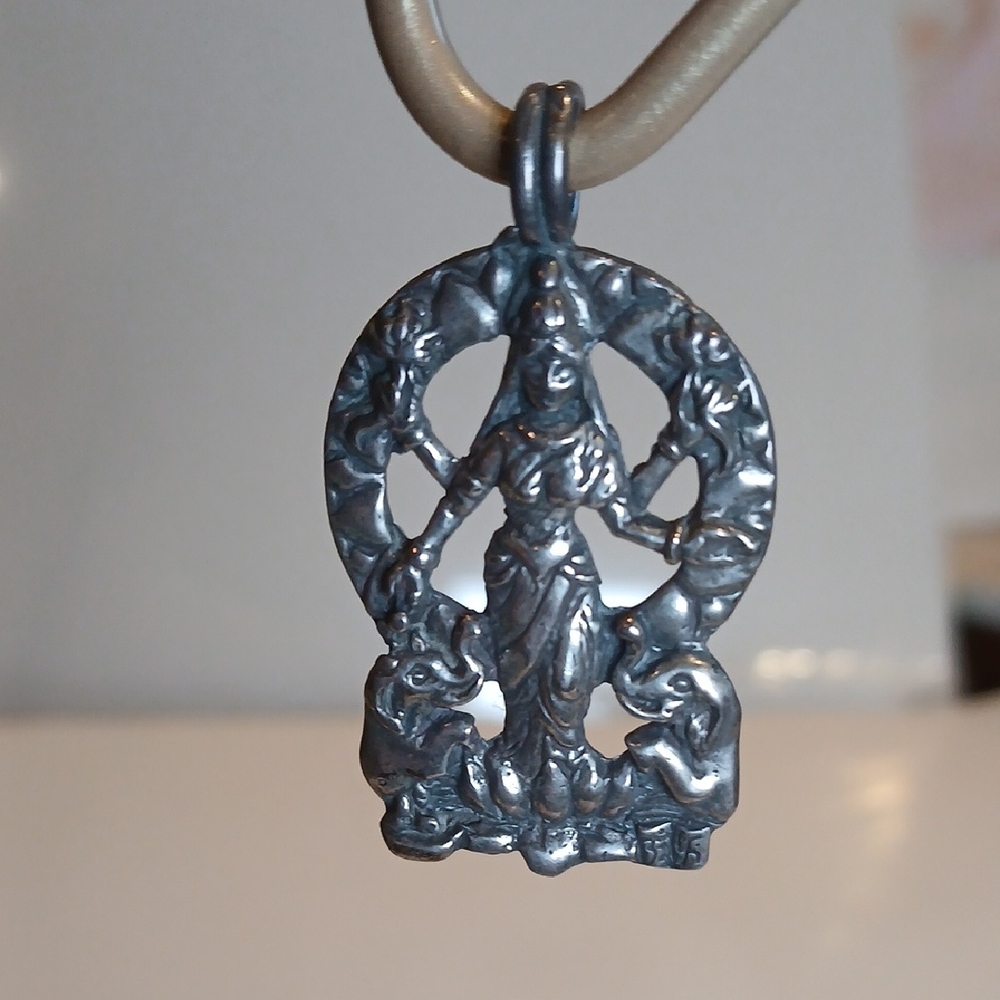 🌺✨ Sterling Silver Lakshmi Gajalakshmi Pendant — Artisan-Made Highly Detailed